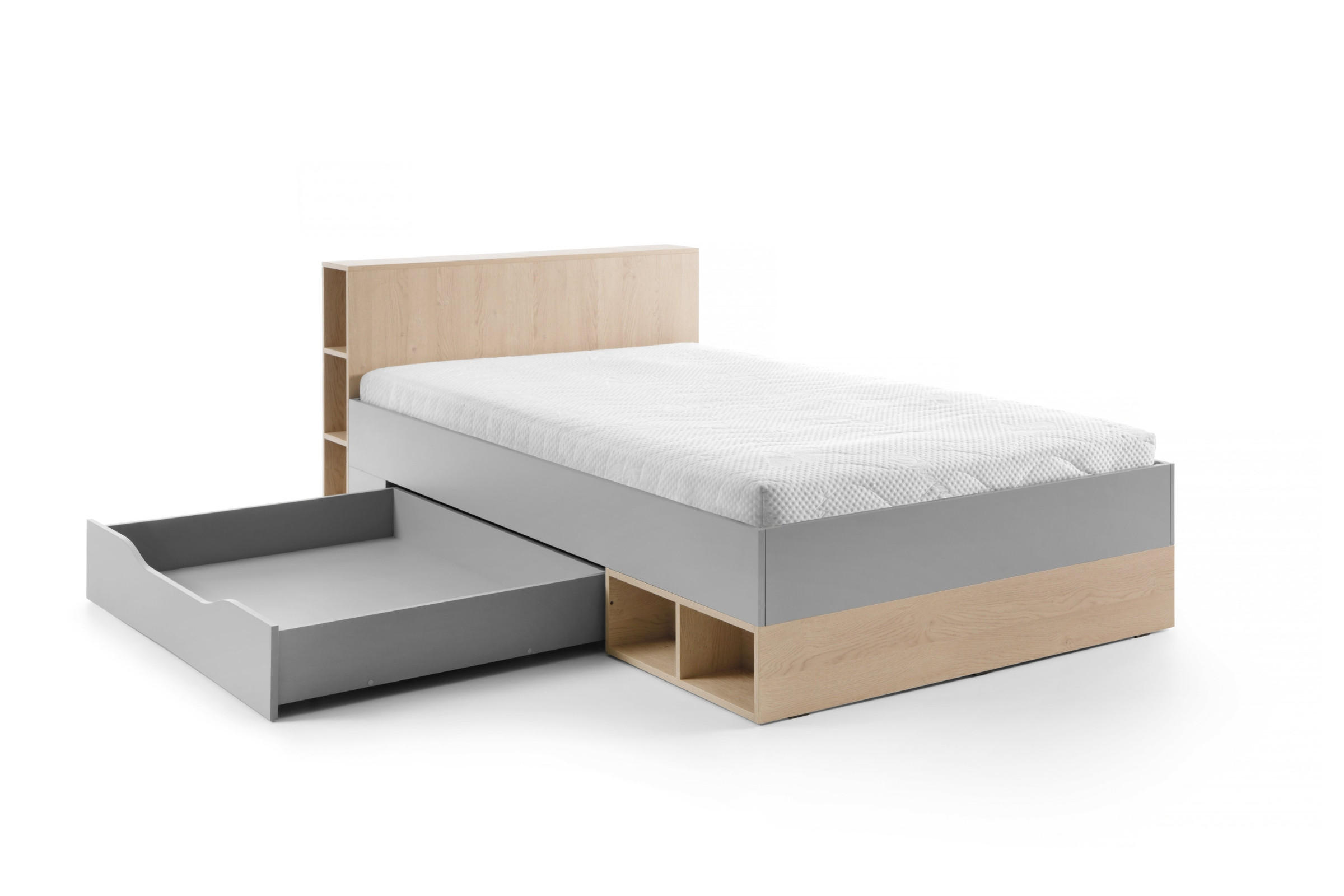 JUGENDBETT OLAF 06 120/200 in Platin Grau / Biskuit Eiche - Eichefarben/Grau, Holzwerkstoff (120/200cm) - Deine Möbel 24