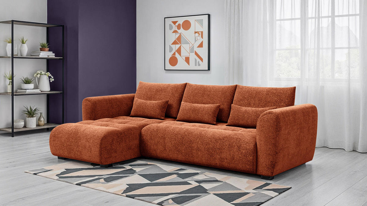 ECKSOFA SORENO 4-Sitzer, orange - Schwarz/Orange, Holz/Textil (293/171cm) - Courtois Laville