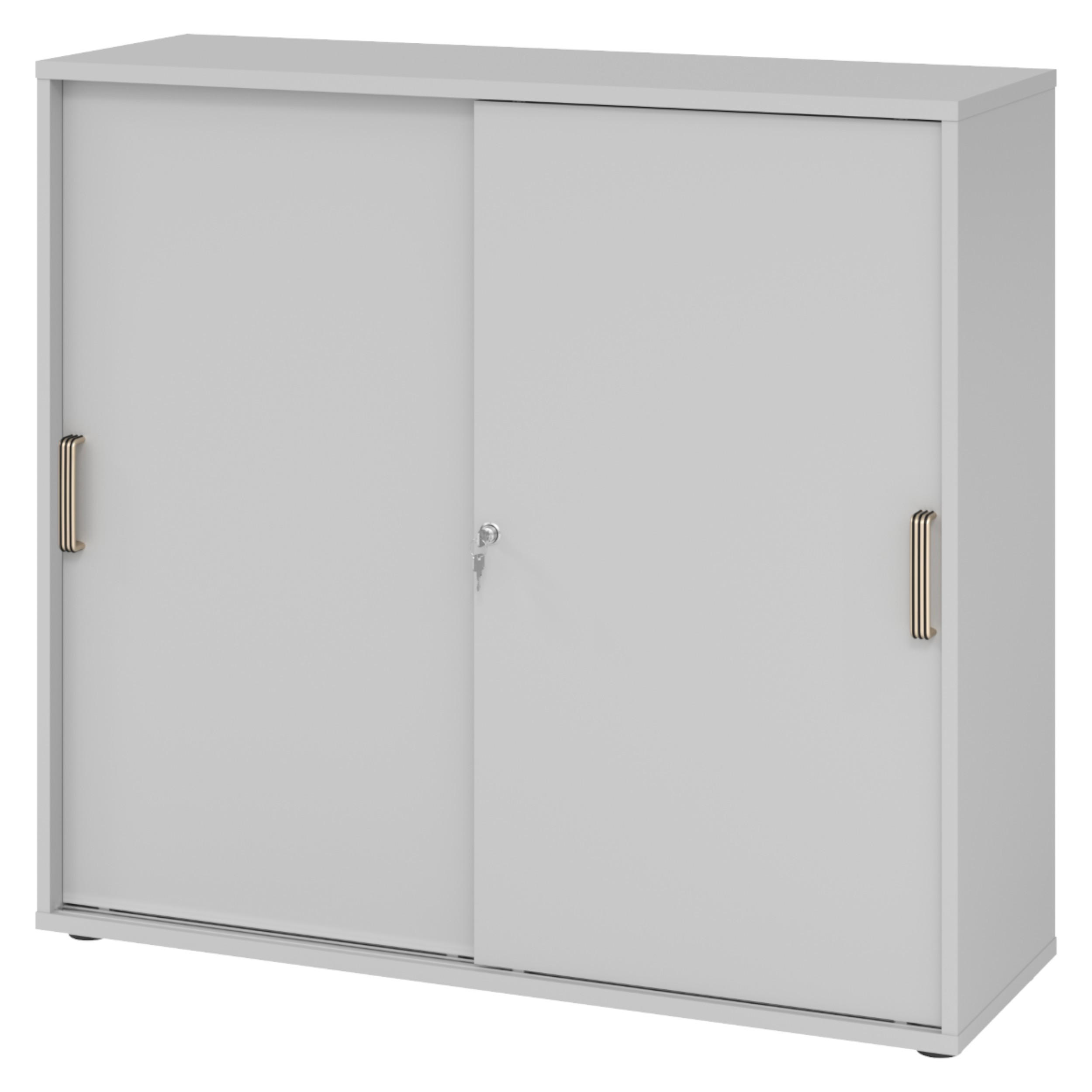 SCHIEBETÜRENSCHRANK - 3 Ordnerhöhen 40/120/110 cm in Grau Streifengriff (Kunststoff) - Grau, Holzwerkstoff (120/110/40cm) - bümö