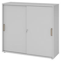 SCHIEBETÜRENSCHRANK - 3 Ordnerhöhen 40/120/110 cm in Grau Streifengriff (Kunststoff) - Grau, Holzwerkstoff (120/110/40cm) - bümö