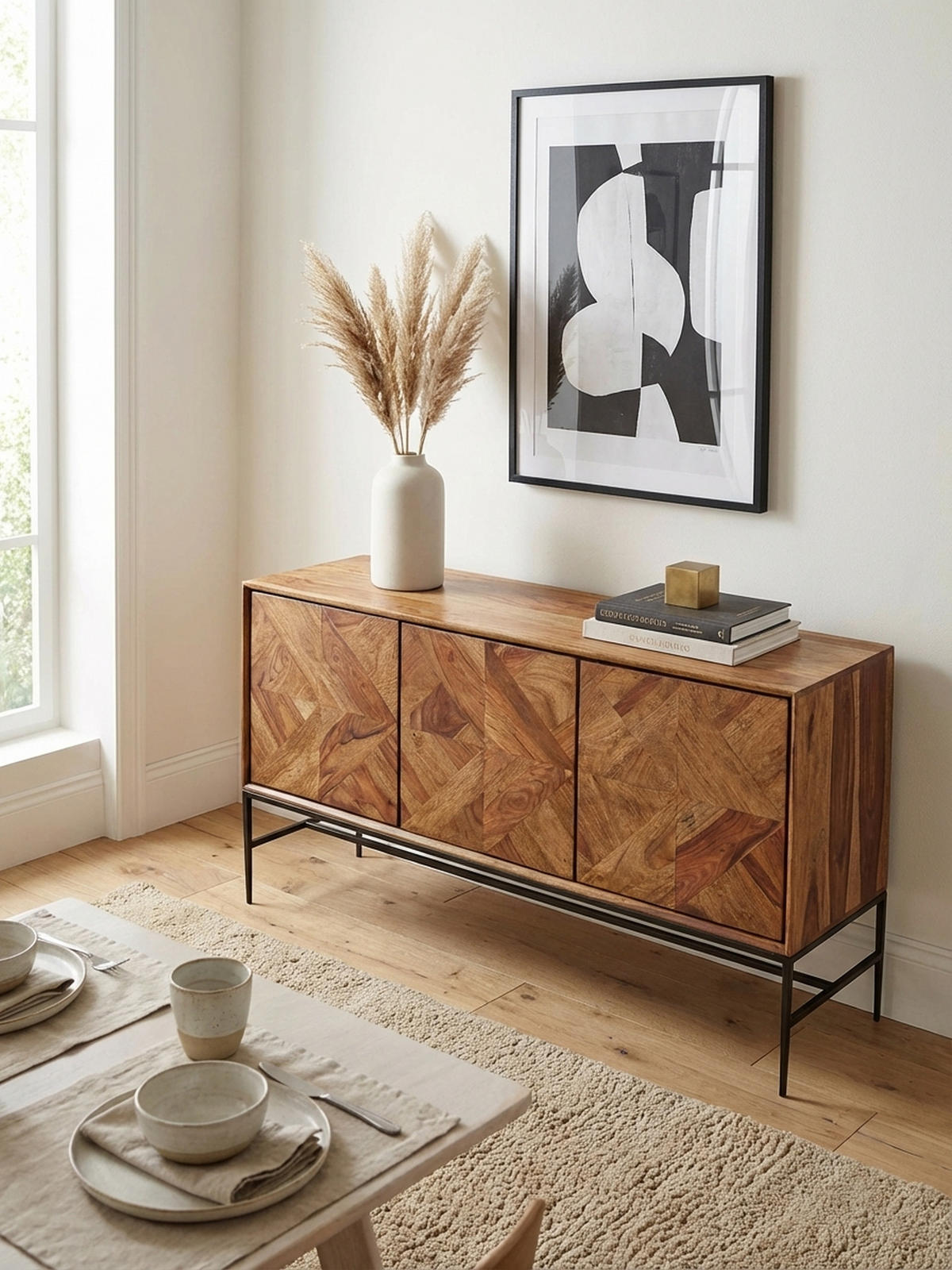 SIDEBOARD – Massivholz, 123x70x45 cm, Industrial-Stil, Stauraum - Schwarz/Braun, Holz/Metall (123/70/45cm) - KADIMA DESIGN