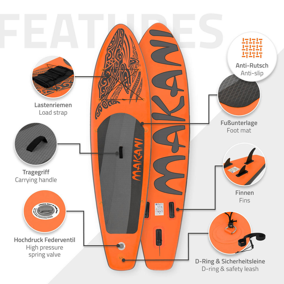 STAND UP PADDLE BOARD Makani Orange - Orange, Kunststoff (320/80/15cm) - ECD-Germany