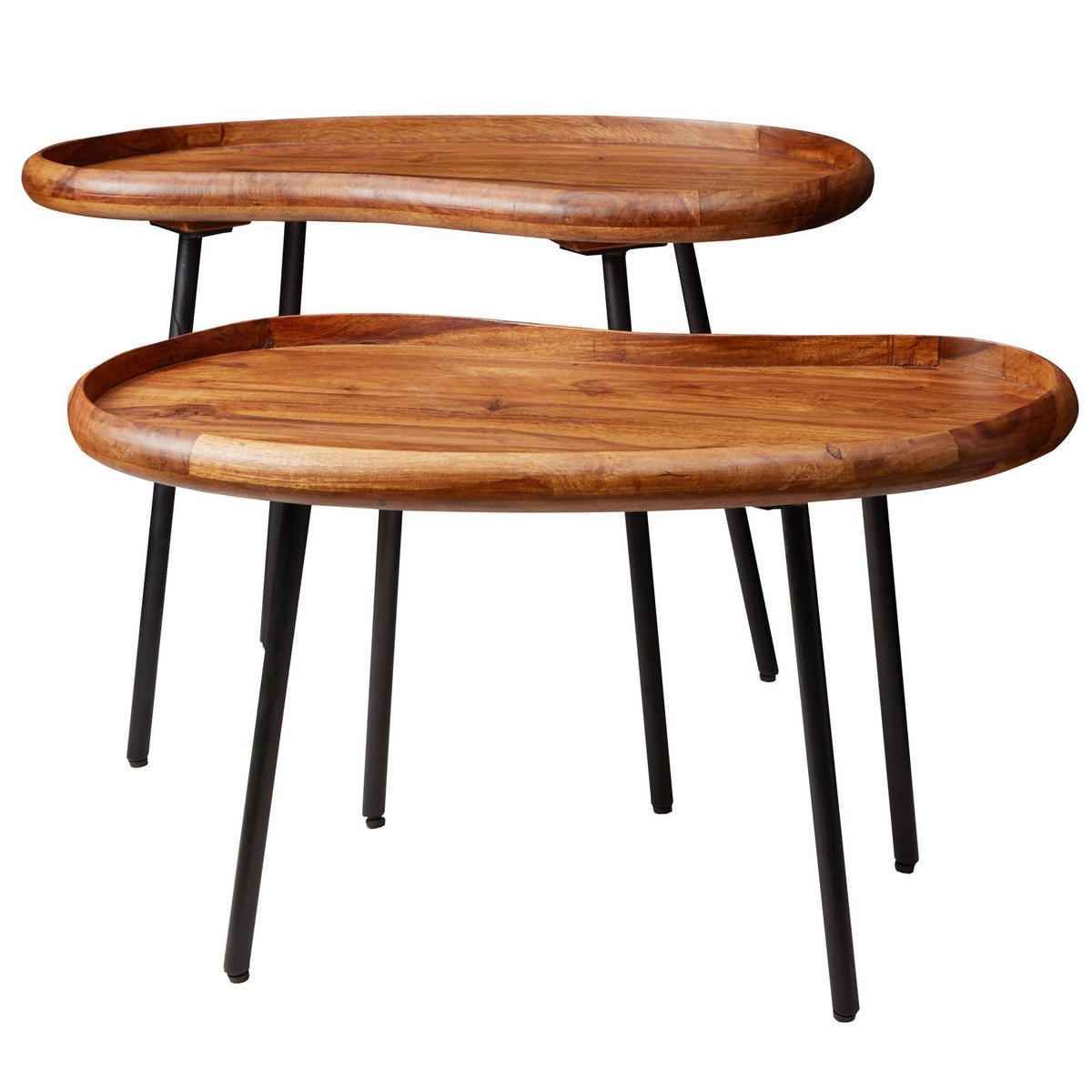 COUCHTISCH Massivholz mit Metallbeinen, Nierenform, Handgefertigt, Braun 71x40x42 cm - Schwarz/Braun, Holz/Metall (40/71/42cm) - KADIMA DESIGN