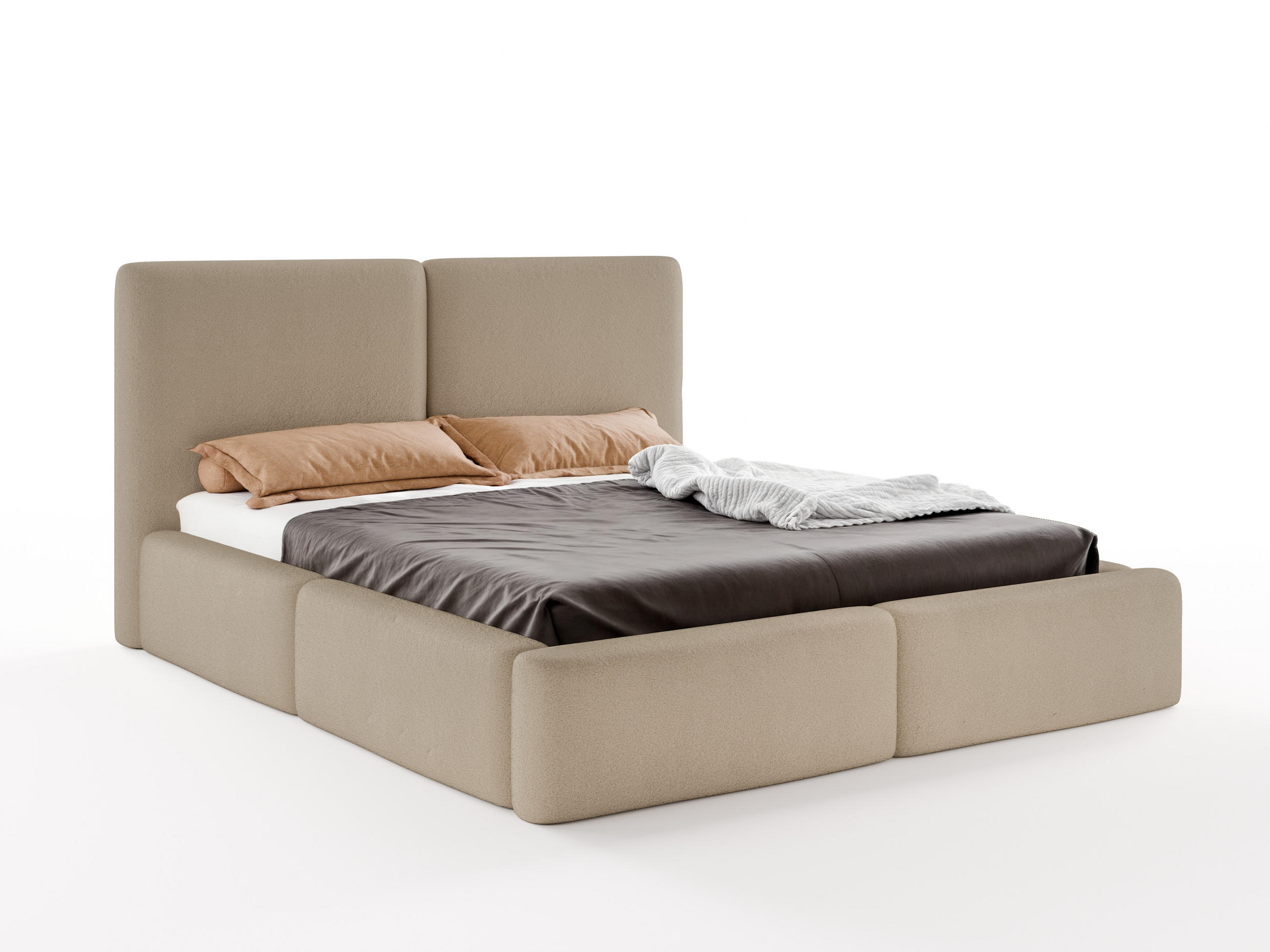 POLSTERBETT LIVIA 180x200 cm mit Bettkasten, Stauraum und Metall-Lattenrost – Bouclé Stoff Beige - Beige/Schwarz, Textil/Metall (180/200cm) - Luxkor24