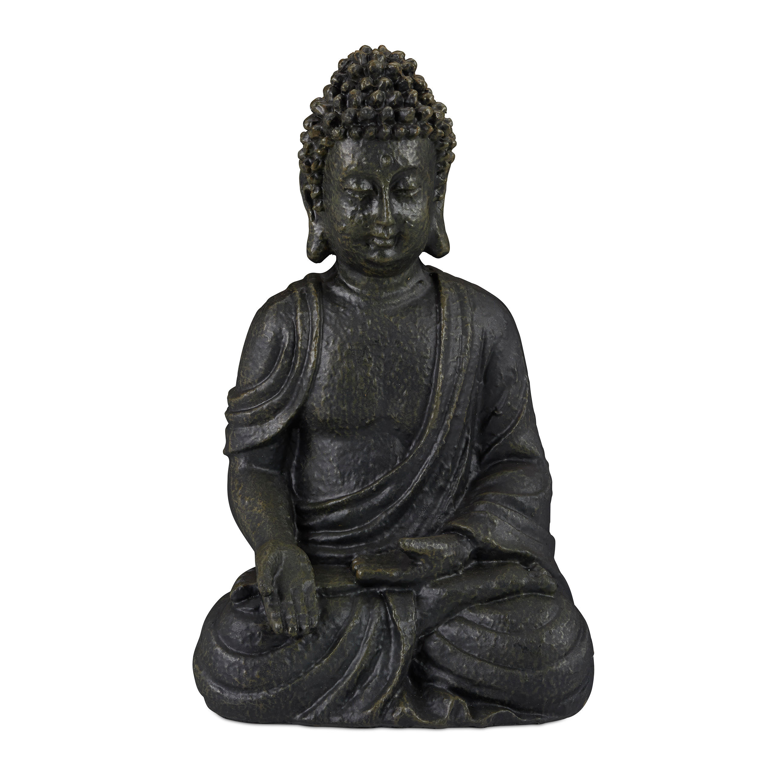 Relaxdays SOCHA Tmavě šedá sedící Buddha polyresin 30 cm