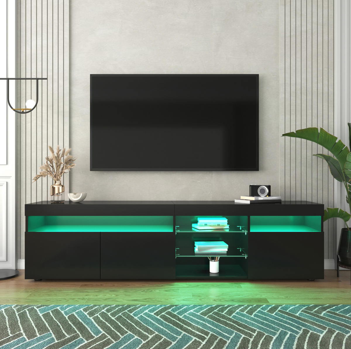 LOWBOARD 180/35/48 cm Schwarz aus MDF mit variabler LED-Beleuchtung - Schwarz, Holzwerkstoff (35/48/180cm) - OKMYHOME