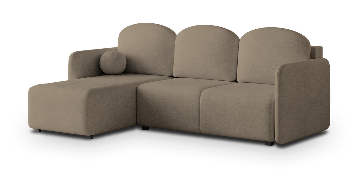 ECKSOFA SUVINO Braun Geflochtener Stoff mit Schlaffunktion - Braun, Holz (230/143cm) - MASSENO