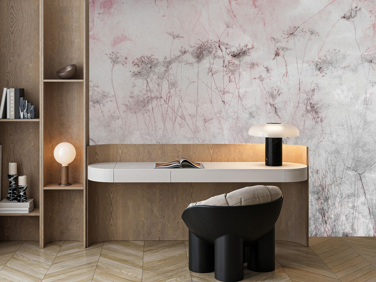 FOTOTAPETE für Schlafzimmer Blumen Wiese Gras Zarte Landschaft 400x280 - Violett/Rosa, Papier (400/280cm) - Muralo