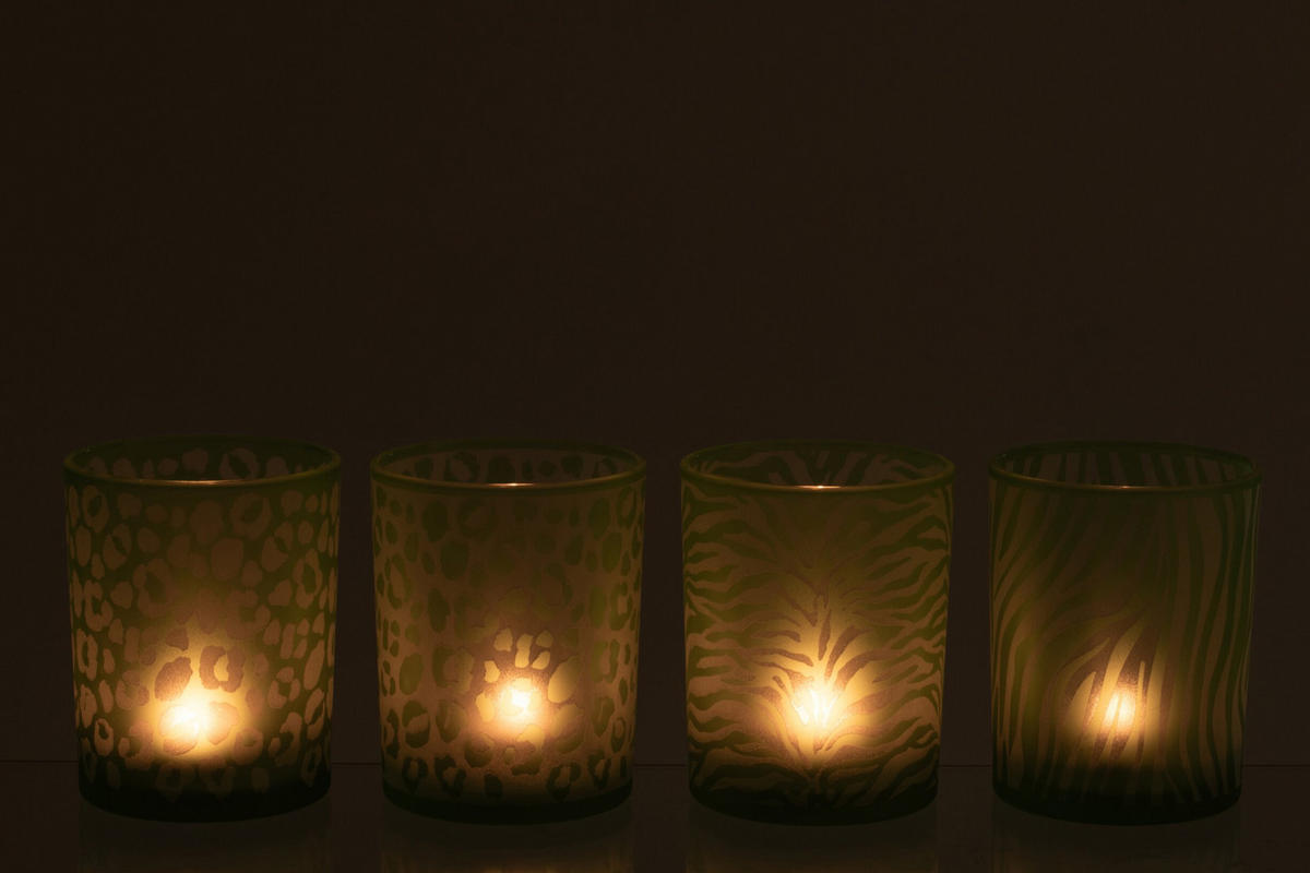 WINDLICHT TIERSPUREN (4ER SET) - Grün, Glas (10/12.5cm) - J-Line
