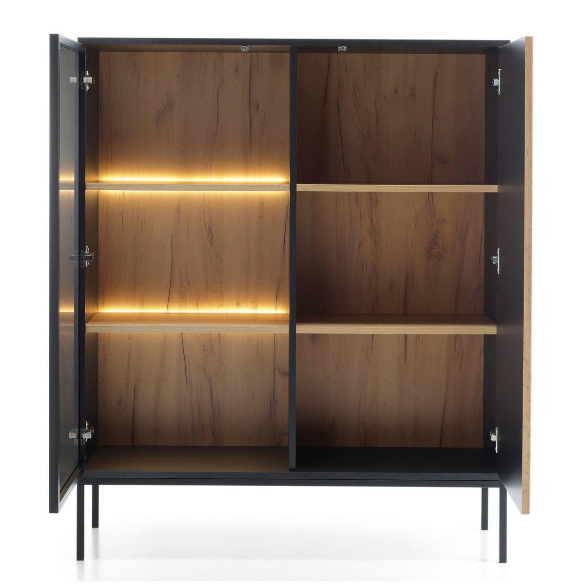 VITRINE Tosena Schwarz / Wotan Eiche mit LED - Schwarz, Holzwerkstoff/Metall (103.5/105.5/39cm) - Selsey