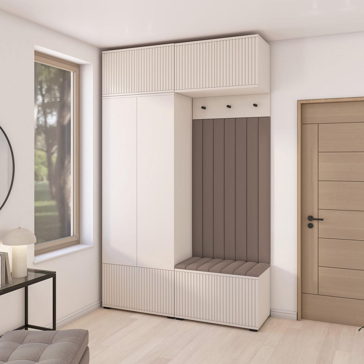 GARDEROBE Ritmo version 2 mit POLSTERPANEELEN BRAUN - Beige/Braun, Holzwerkstoff (140/225/40cm) - Jerpax