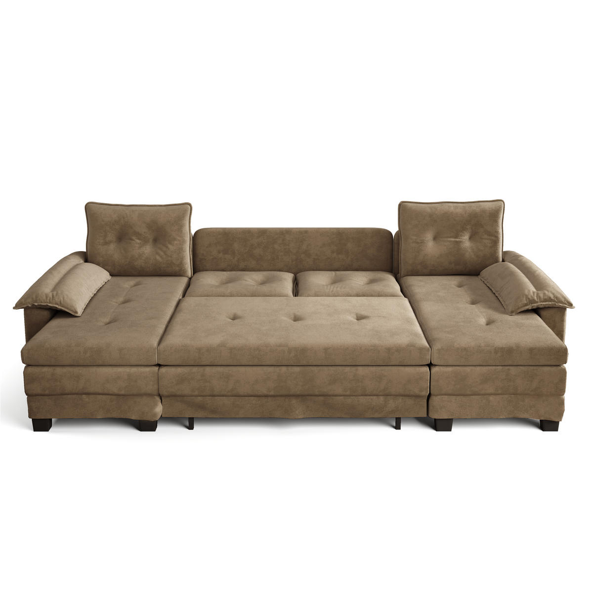 WOHNLANDSCHAFT DE-34946 278 cm mit Schlaffunktion und USB Khaki - Braun, Holz (127/87/278cm) - ComfortXL