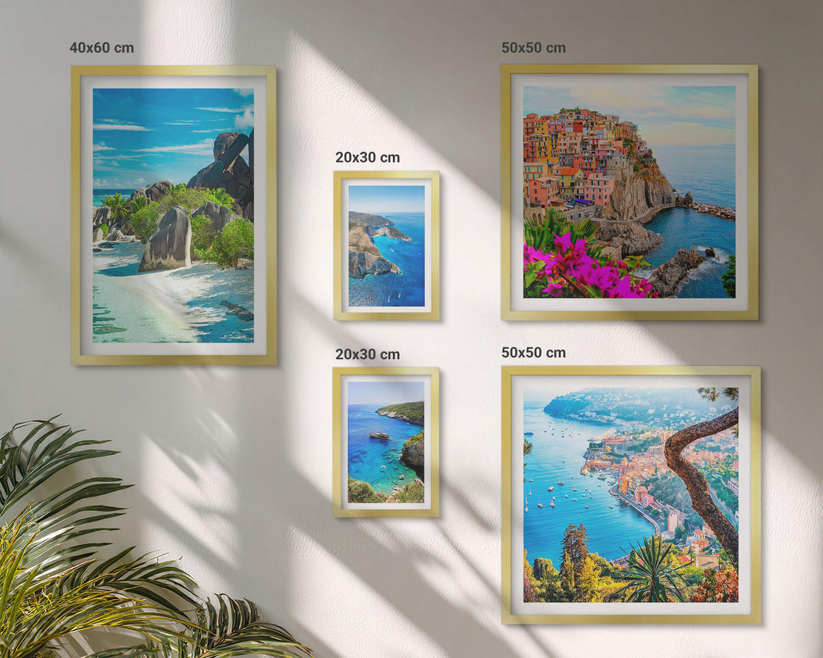 BILDER SET 5er Set - 50x50 cm & 20x30 cm & 40x60 cm Goldrahmen - Winterwald-Blaublume - Goldfarben, Kunststoff (40/60cm) - TULUP