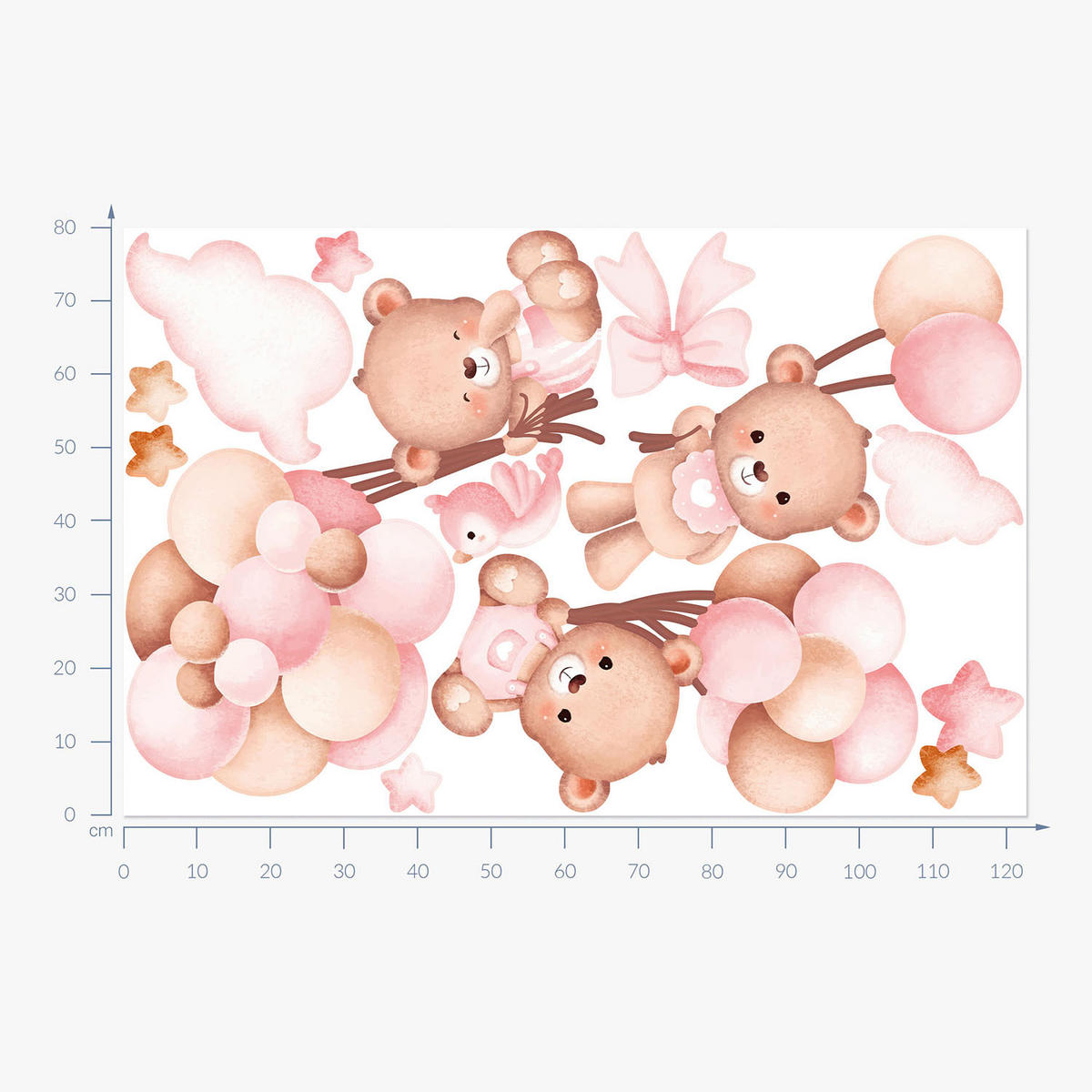 WANDAUFKLEBER 80x123cm - Teddybären mit Luftballons - Multicolor, Kunststoff (80/123/0.1cm) - Wallfluent