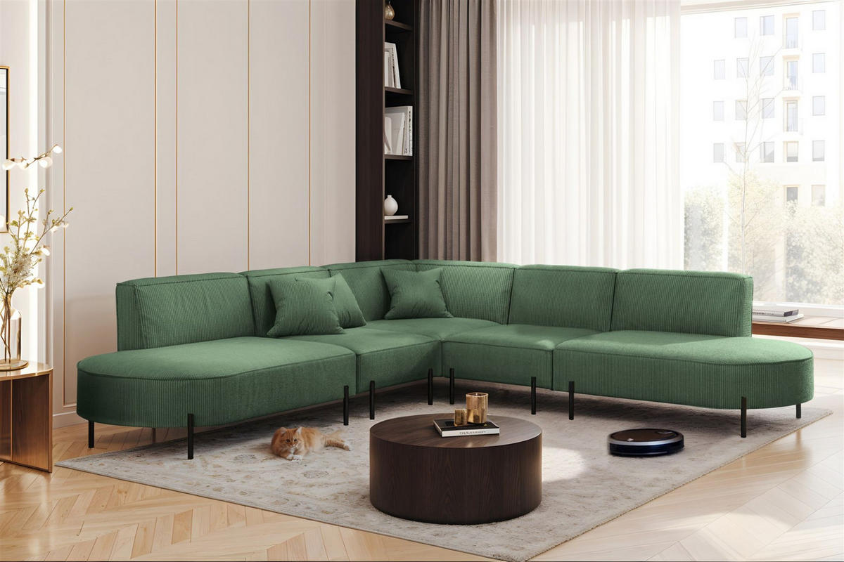 ECKSOFA Valencia - Grün, Holzwerkstoff/Textil (303/303cm) - Fun Möbel