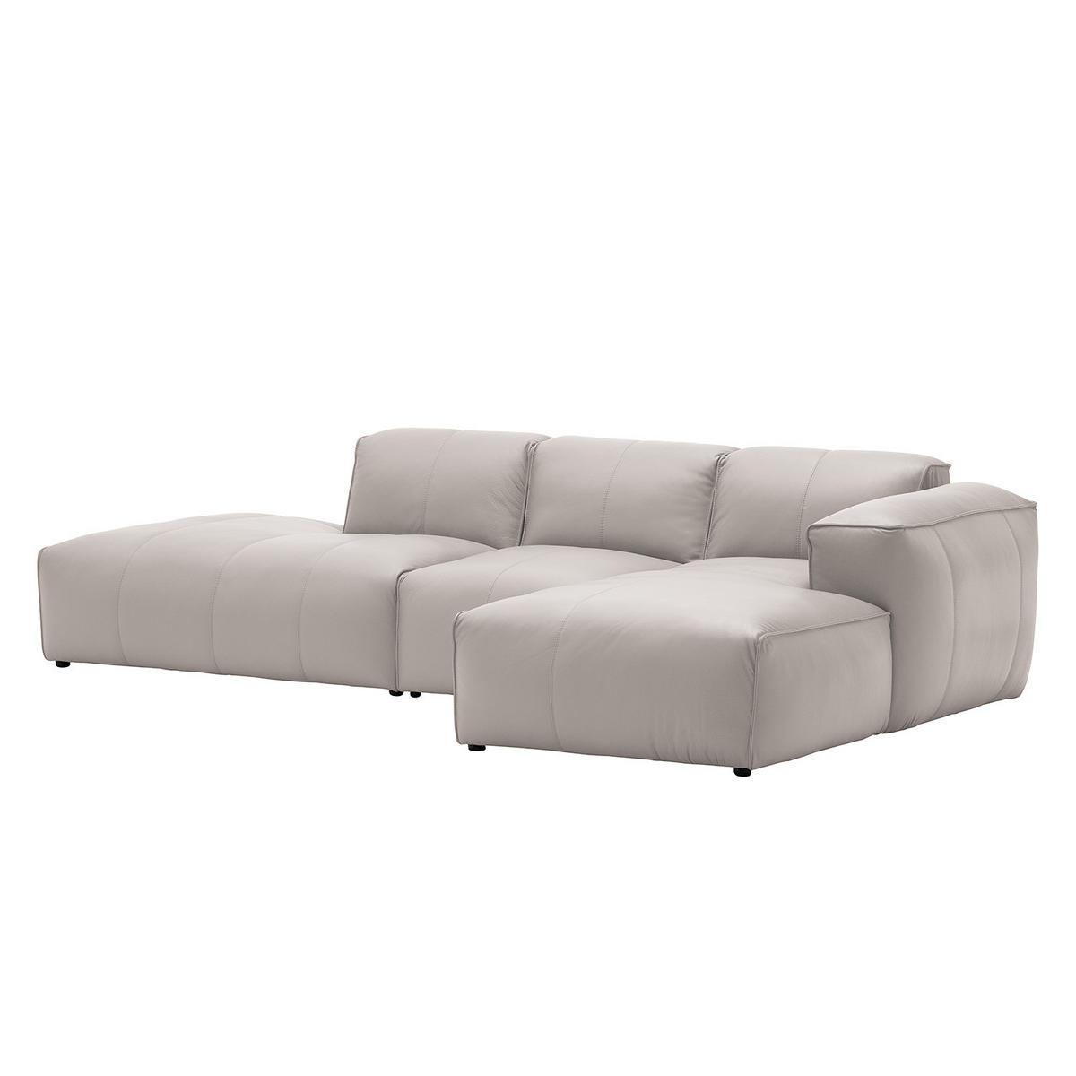 ECKSOFA mit Chaiselongue - Hellgrau/Schwarz, Leder/Kunststoff (290/173cm) - home24