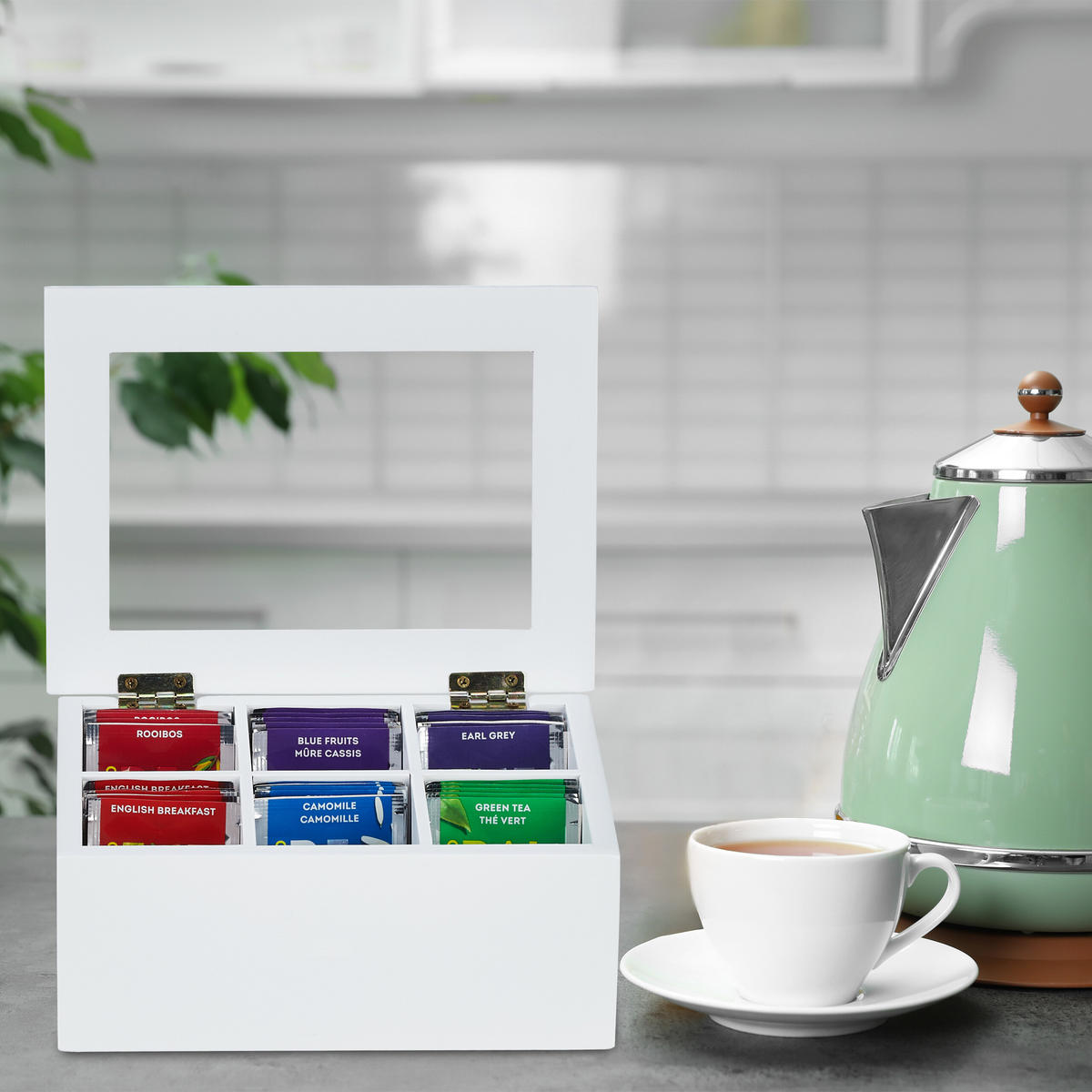 TEEBOX - Weiß, Holz/Kunststoff (21.5/9/16cm) - Relaxdays