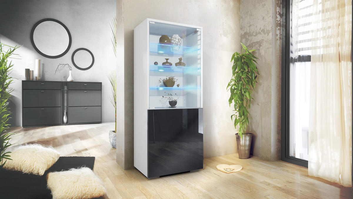 VITRINE Granada Schwarz Hochglanz - Schwarz Hochglanz, Holzwerkstoff (50/122.5/34.5cm) - Vladon