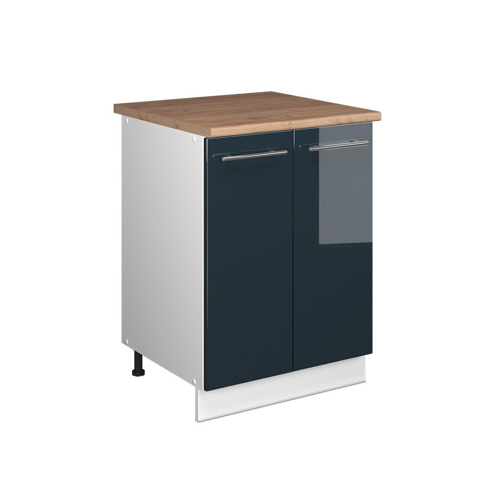 SPÜLENUNTERSCHRANK Fame-Line, Dunkelblau Hochglanz/Weiß, 60 cm - Weiß/Dunkelblau, Holzwerkstoff (60/82/60cm) - Vicco