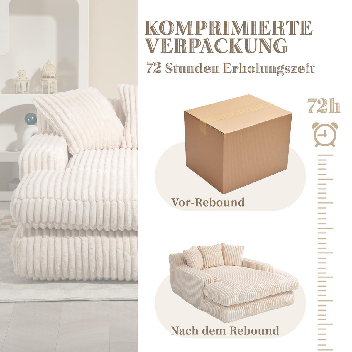 SCHLAFSOFA aus Cord mit 3 Kissen, Beige - Beige, Textil (125/63/155cm)
