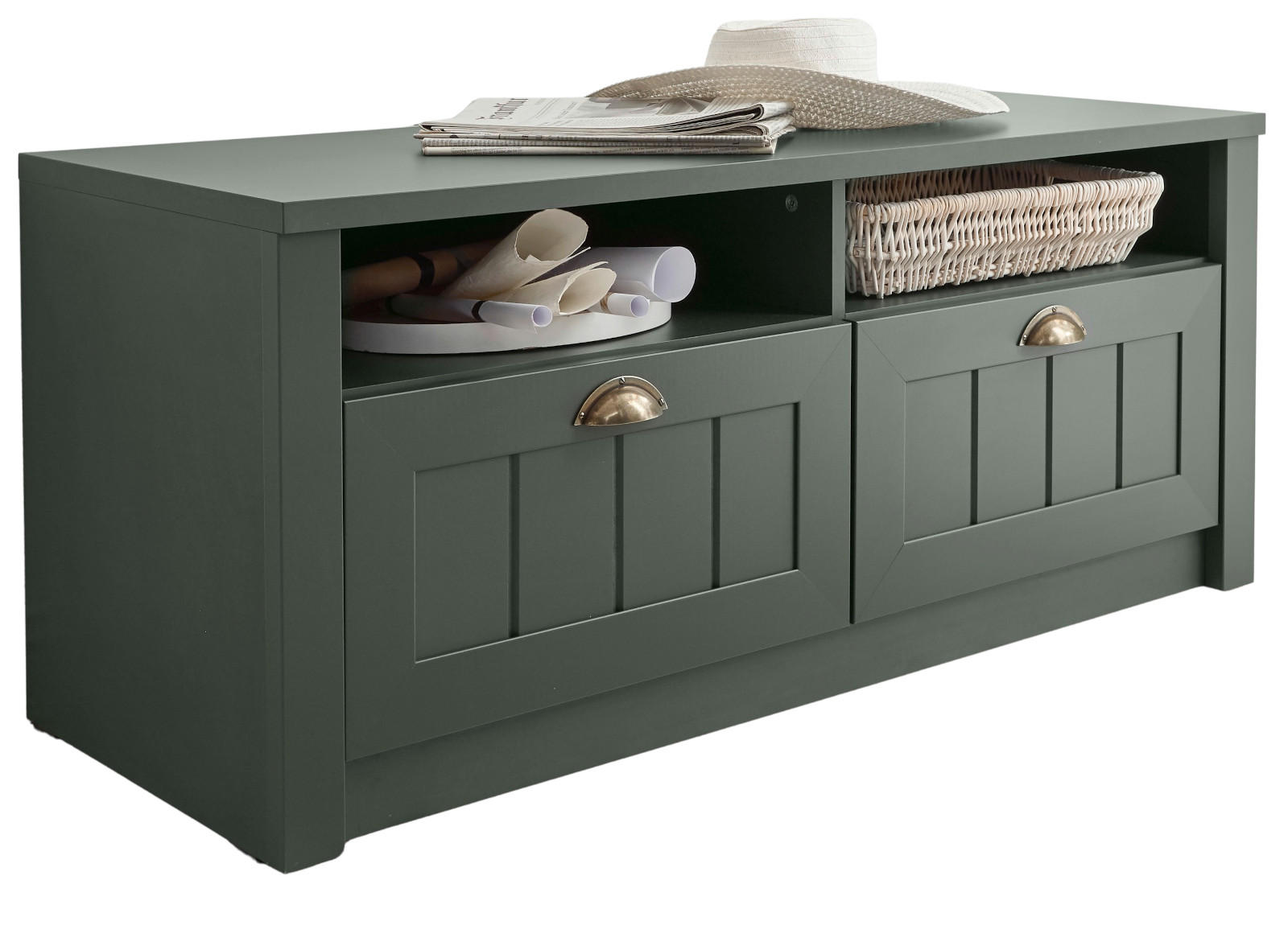 GARDEROBENBANK grün, Landhausstil, Garderobenbank 110 x 47 cm - Dunkelgrün/Goldfarben, Holzwerkstoff/Kunststoff (110/47/43cm) - Furn.Design