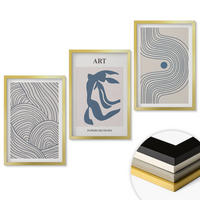 WANDBILDER 3er Set - 40x60 cm Goldrahmen - Abstrakte blaue Linien - Goldfarben, Kunststoff (40/60cm) - ArtPrintCave