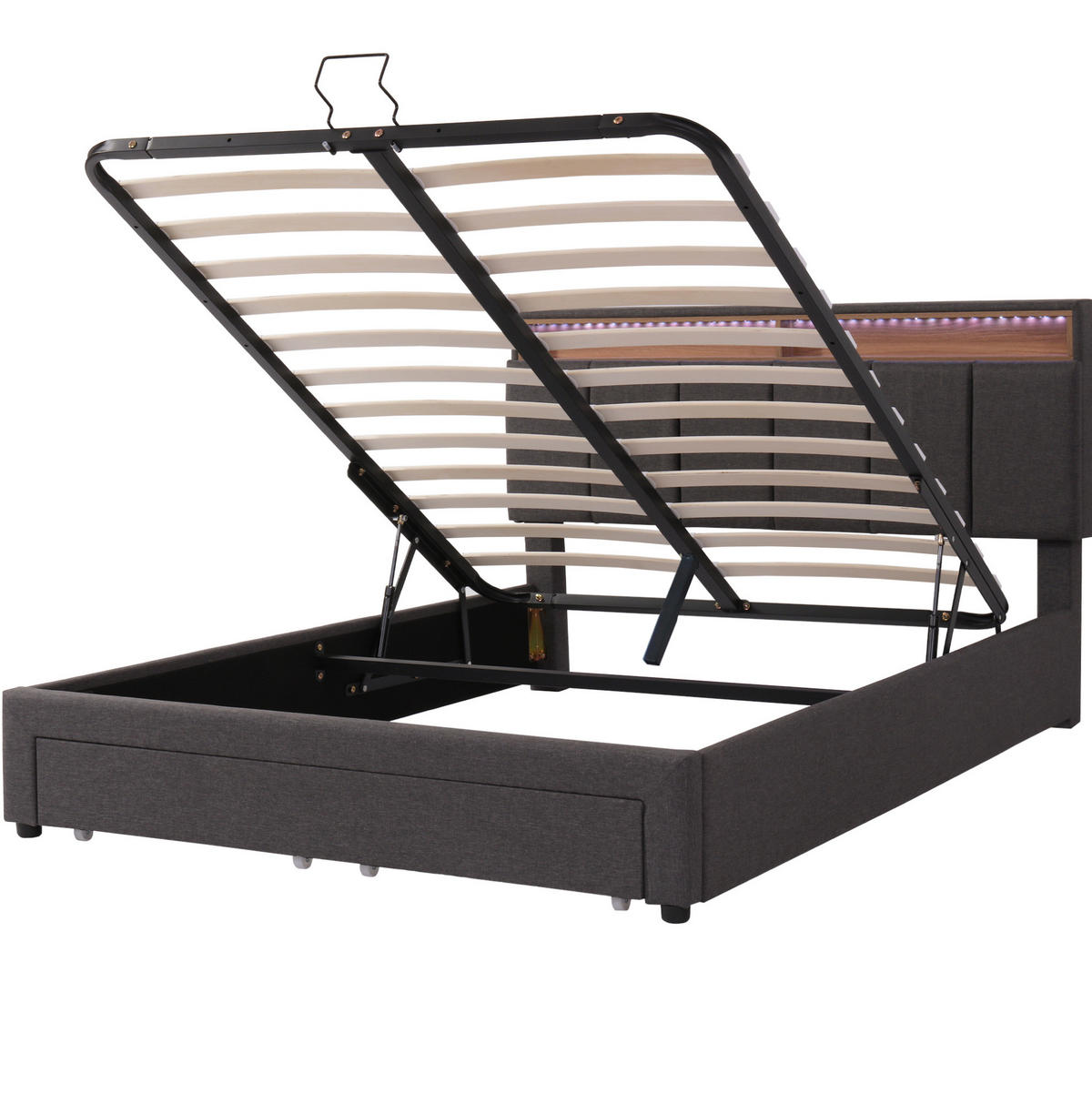 POLSTERBETT mit LED-Beleuchtung 140/200 cm mit gepolstertem Kopfteil in Grau - Grau, Textil (140/200cm) - BEAOK