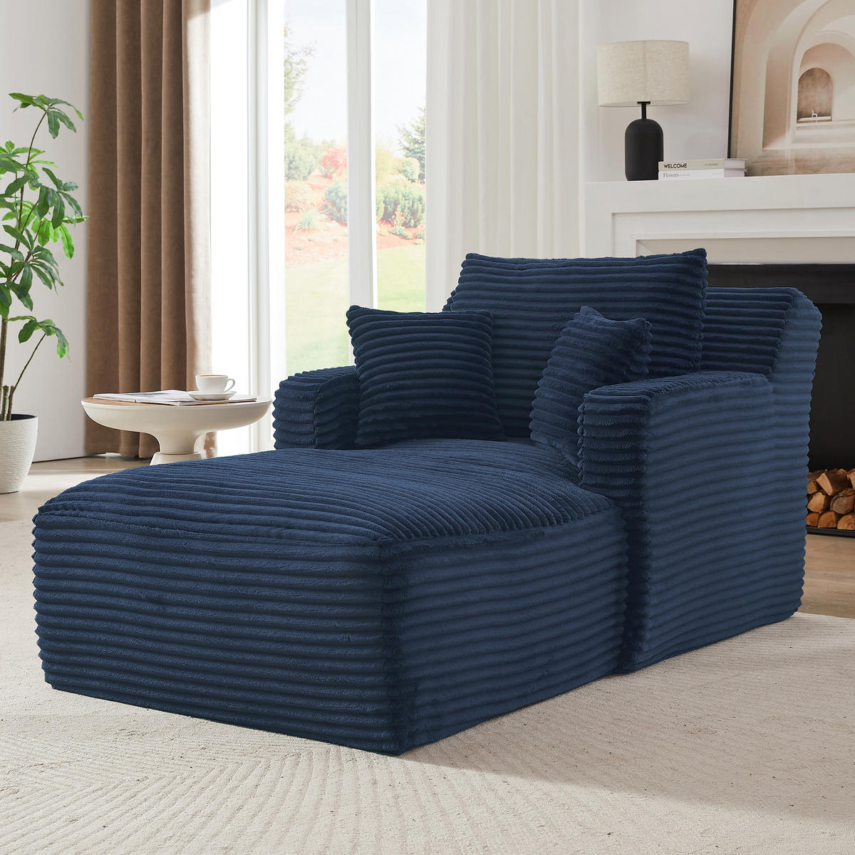 RELAXSESSEL aus Cord Modulare Chaiselongue & ohne Montage - Blau, Textil (33/127/33cm) - Urban Meuble