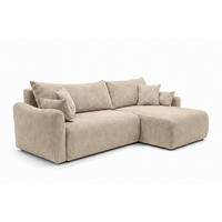 ECKSOFA Mit Schlaffunktion, Cordstoff Poso, Dunkelbeige, Rechts, JAPANDI - Beige, Holz (262/145cm) - Kaiser Möbel