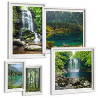 BILDER SET 5er Set - 50x50 cm & 20x30 cm & 40x60 cm Weißer Rahmen - Grüne Landschaften, Wasserfälle - Weiß, Kunststoff (40/60cm) - TULUP