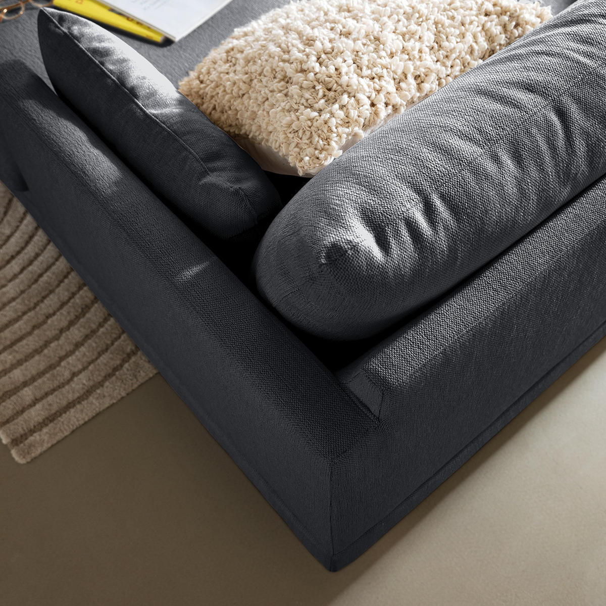 ECKSOFA mit Longchair - Webstoff - Buchefarben/Grau, Buchenholz/Textil (242/150cm) - home24