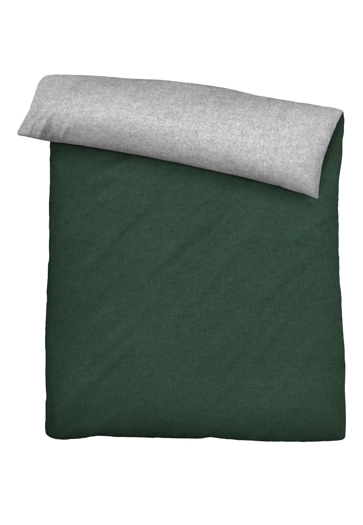 BETTWÄSCHE-GARNITUR Biber Melange UNI dunkelgrün, 135x200 cm + 80x80 cm - Dunkelgrün, Textil (135/200cm) - biberna