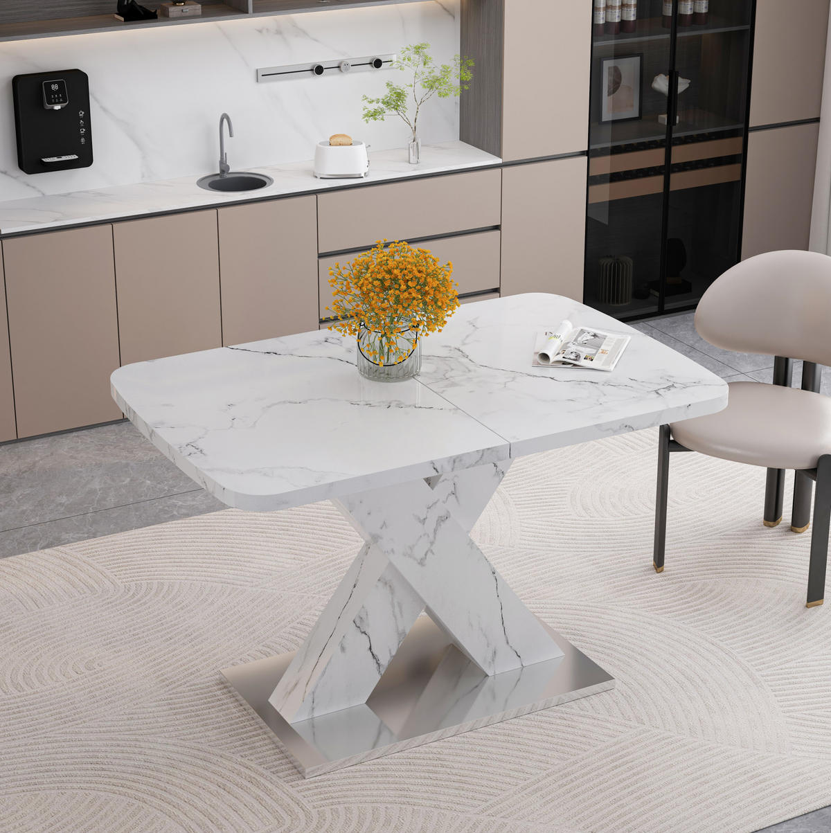 ESSTISCH 120-160/80/76,5 cm in Weiß mit Ausziehfunktion und X-Gestell - Weiß, Holzwerkstoff (160/80/76.5cm) - Flora Grace
