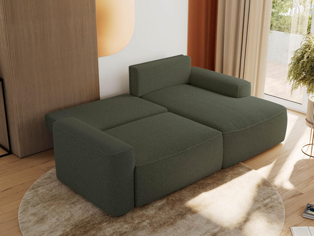 ECKSOFA BELLUNO L Grün Boucle - Rechts - Schwarz/Grün, Textil (233/144cm) - MKS