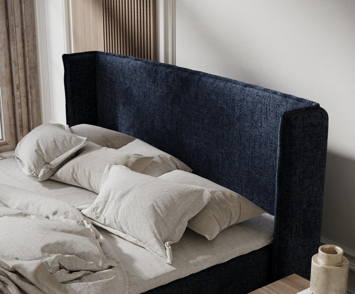 KONTINENTALBETT Ardis Marineblau 140/200 cm mit Matratze und Topper - Schwarz/Dunkelblau, Holz/Holzwerkstoff (140/200cm) - Maison de Reve