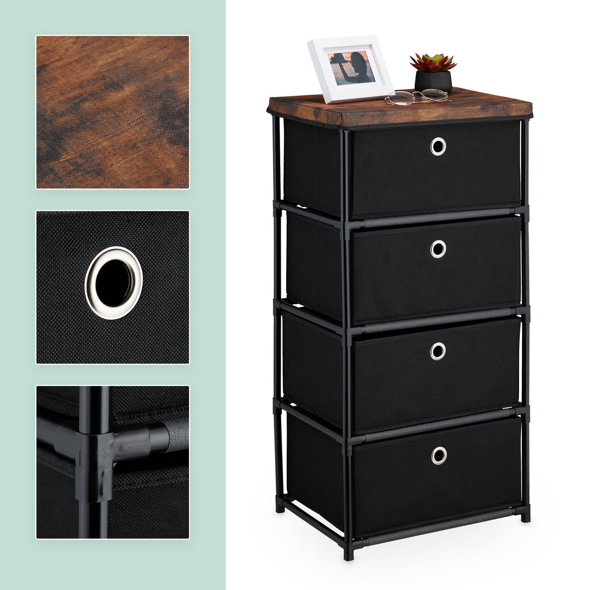 KOMMODE - Schwarz, Holzwerkstoff/Kunststoff (43/85/33cm) - Relaxdays