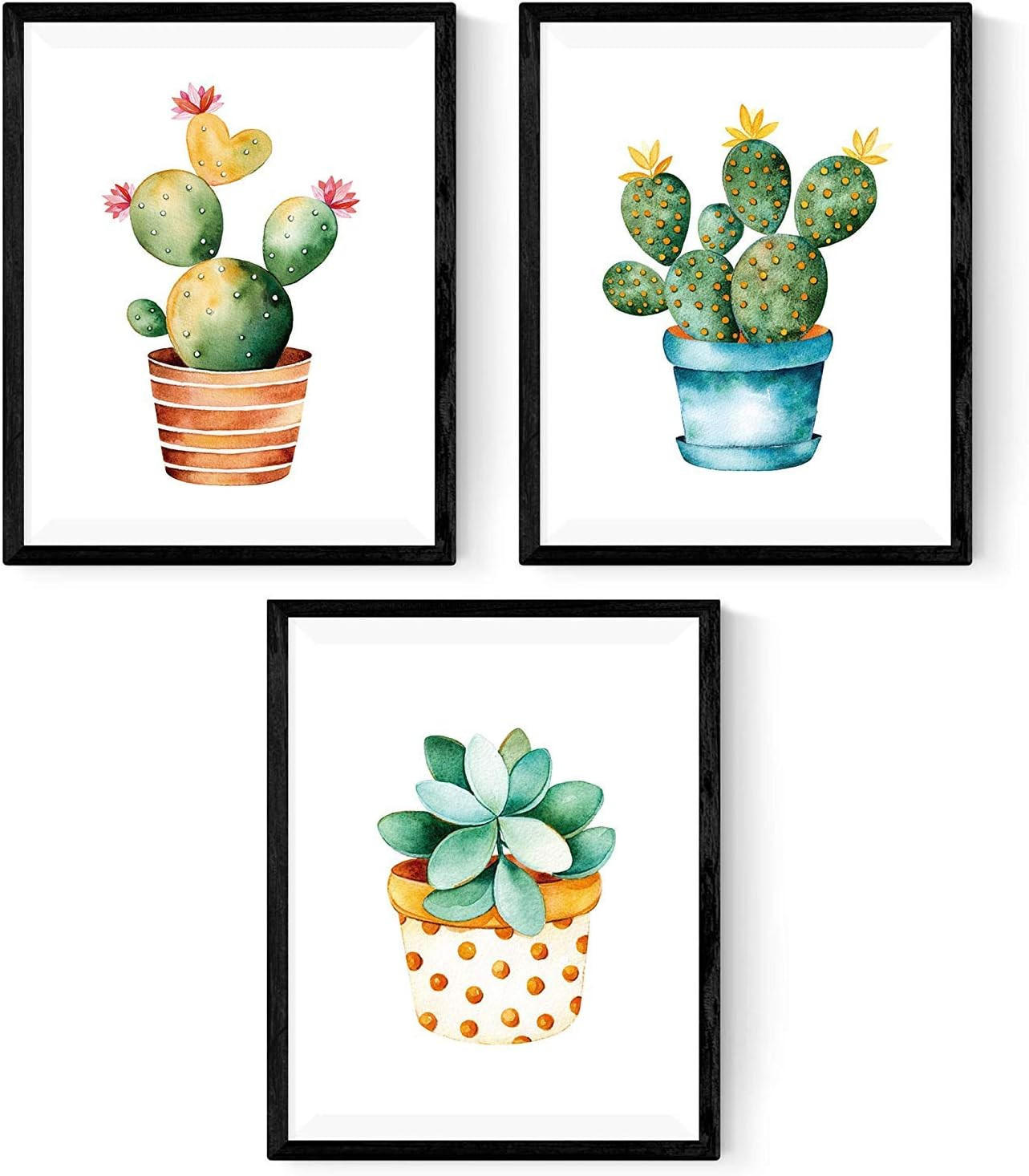 POSTER Set Mit 3 Pflanzen Kaktus A4 Schwarzer Rahmen - Schwarz, Papier (29.7/5/21cm) - Nacnic