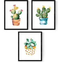 POSTER Set Mit 3 Pflanzen Kaktus A4 Schwarzer Rahmen - Schwarz, Papier (29.7/5/21cm) - Nacnic
