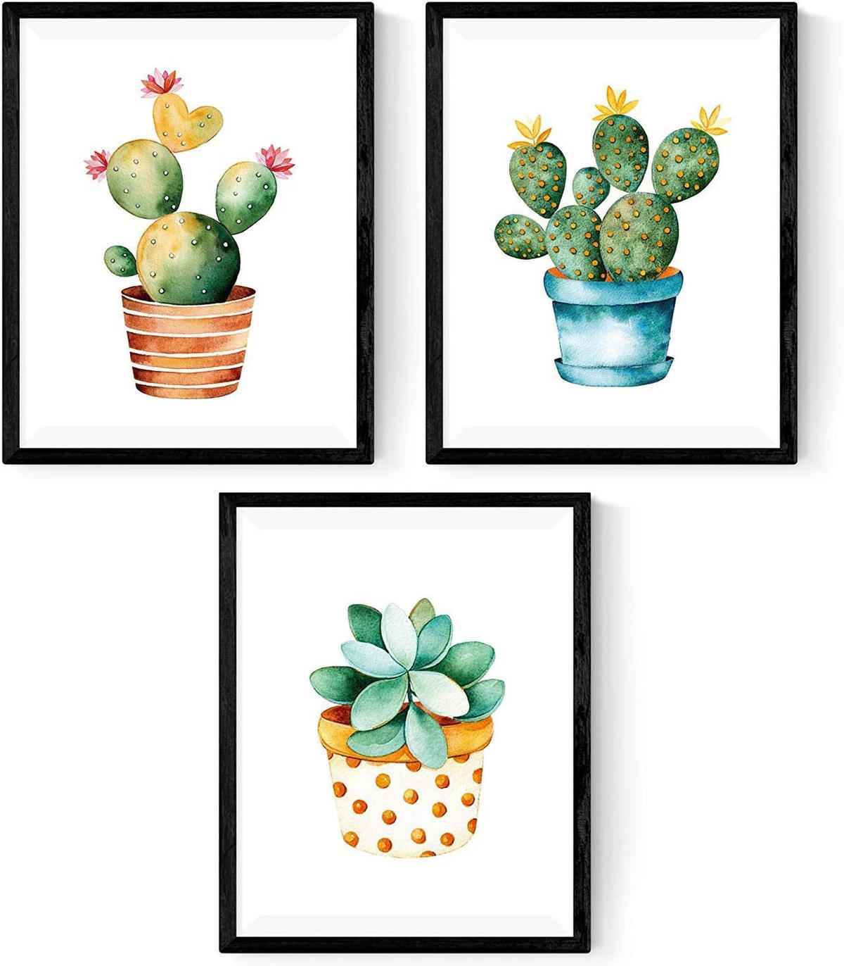 POSTER Set Mit 3 Pflanzen Kaktus A4 Schwarzer Rahmen - Schwarz, Papier (29.7/5/21cm) - Nacnic