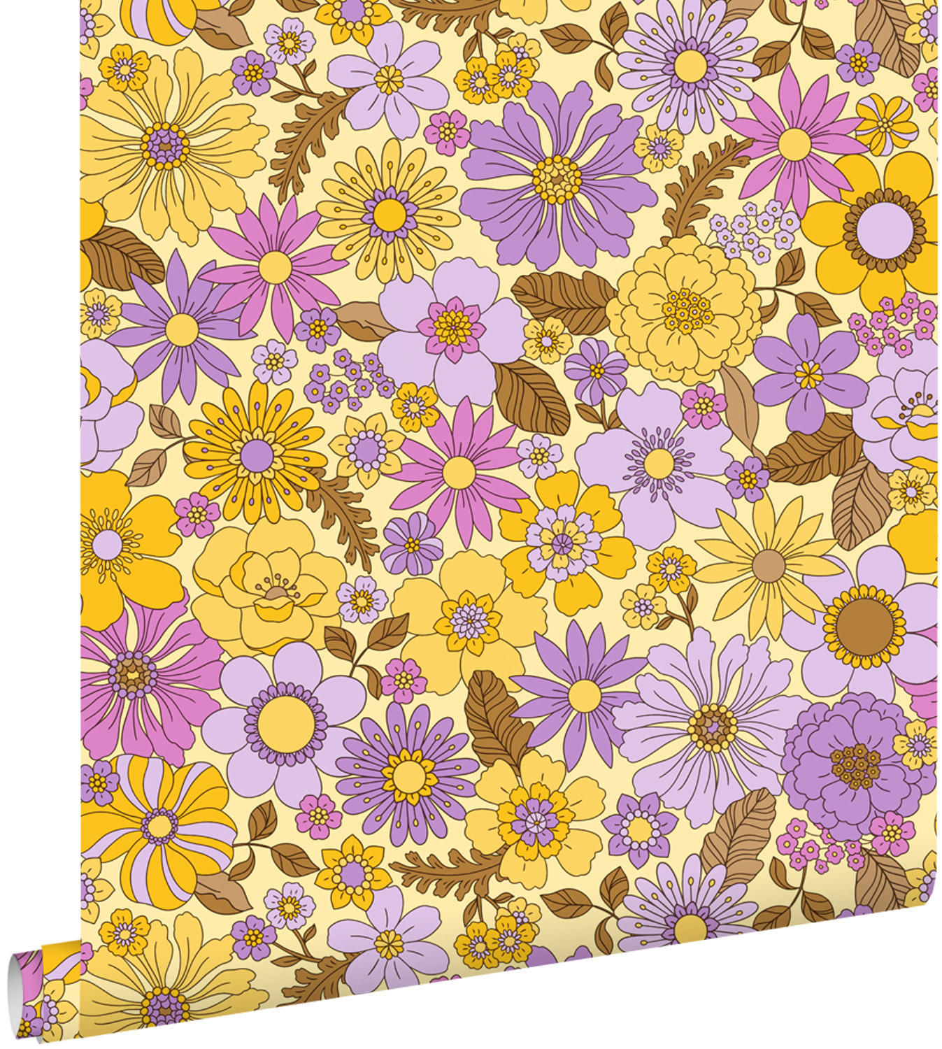 TAPETE Retro Blumen 50 x 900 cm - Gelb, Papier (50/900cm) - ESTAhome