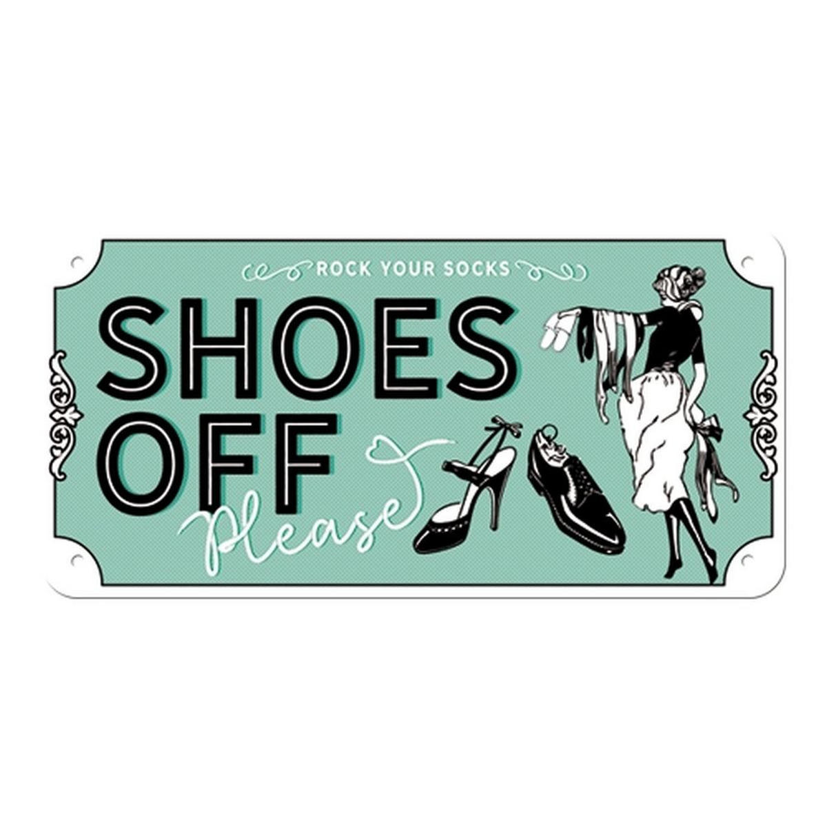 HÄNGESCHILD 10/20 cm Achtung Shoes Off - Multicolor, Metall (20/10/0.2cm) - Nostalgic-Art