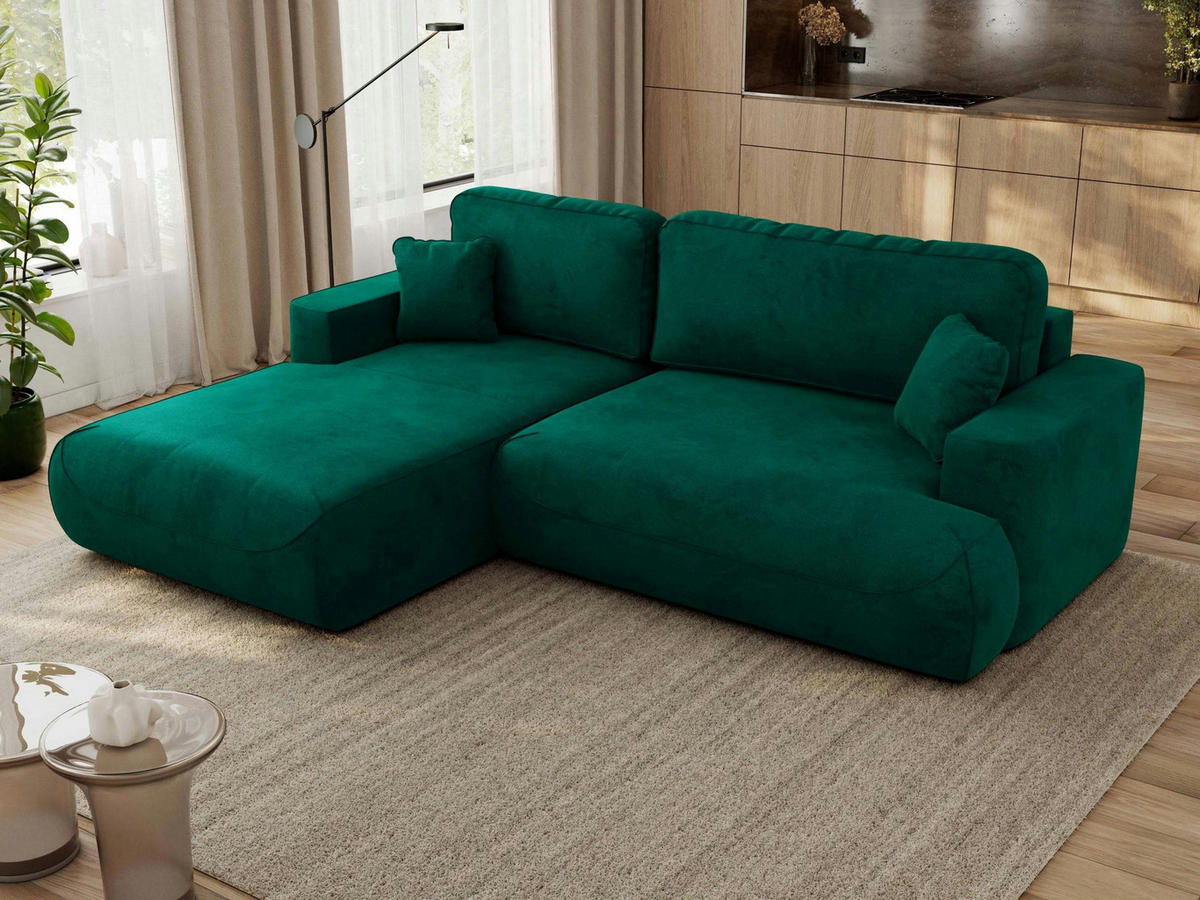 ECKSOFA OVO L Dunkelgrün Velvet - Links Seite - Dunkelgrün/Dunkelgrau, Kunststoff/Textil (271/195cm) - MKS