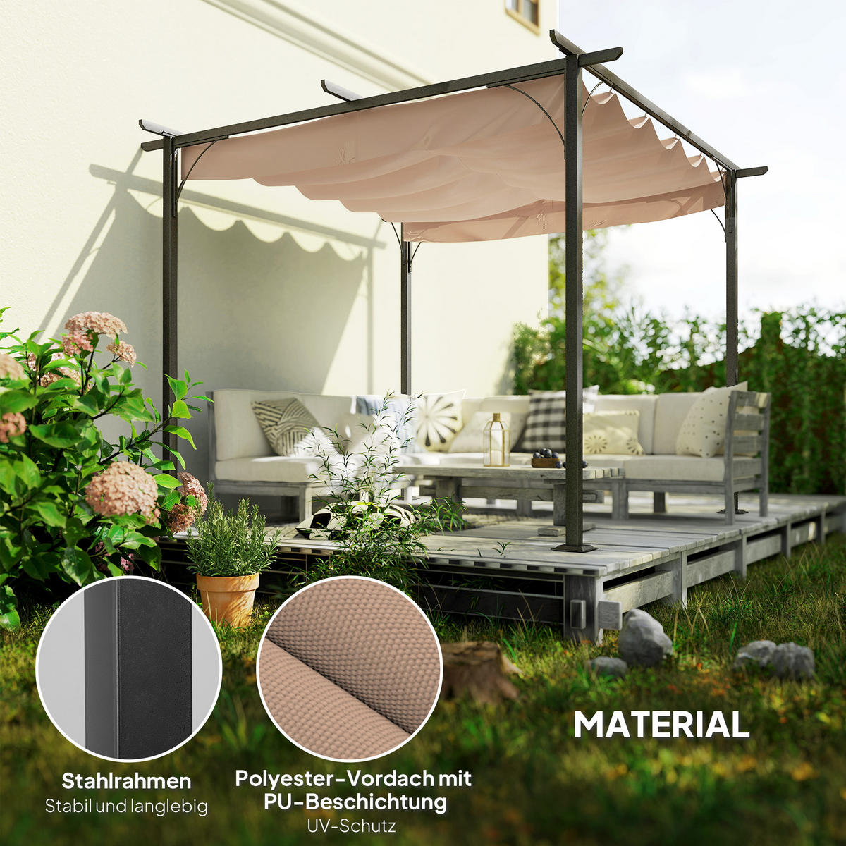 PERGOLA Wasserdicht UV-Schutz Beige - Beige, Kunststoff/Metall (300/230/300cm) - Outsunny