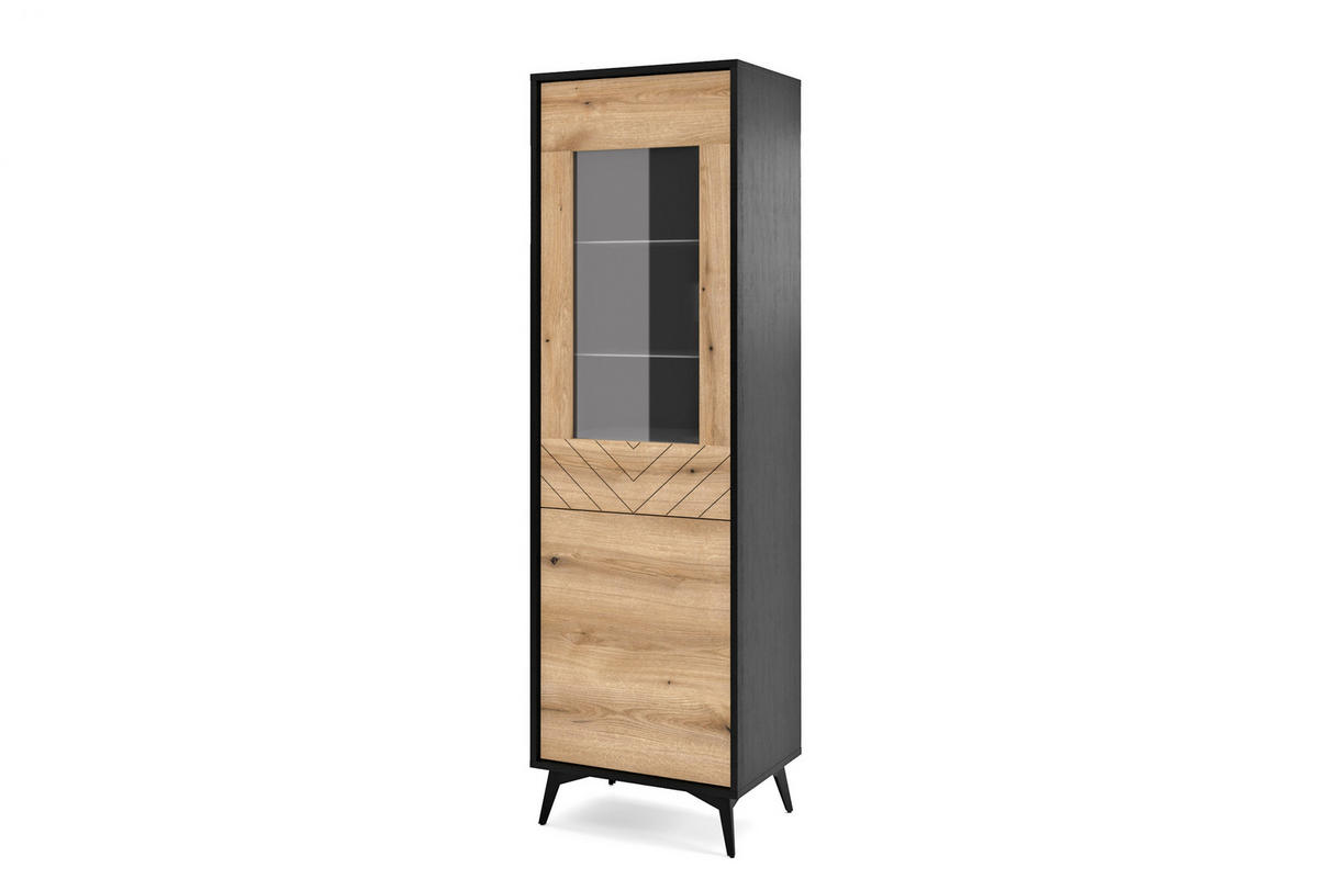 VITRINE Diamond Eiche Evoke - Eichefarben/Schwarz, Glas/Holzwerkstoff (54/178/39cm) - Bettso
