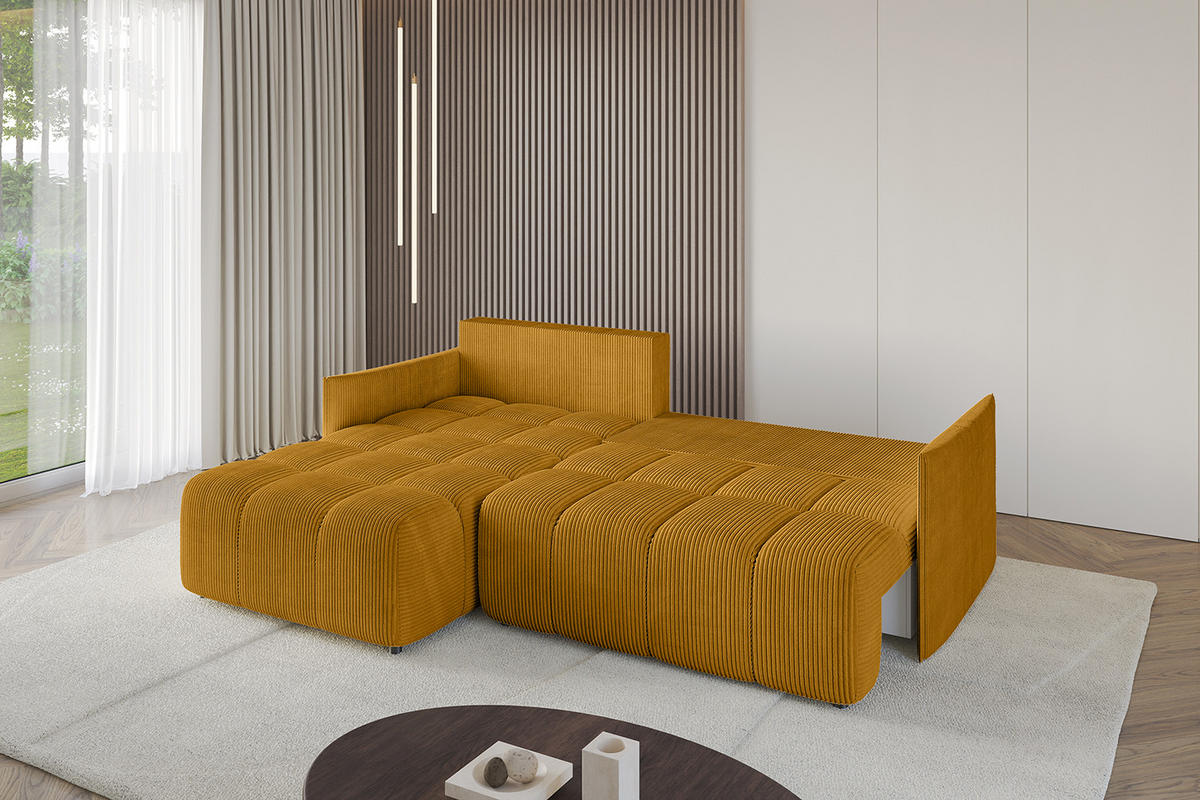 ECKSOFA Ottomane links LONLI-L 251x189x68 Currygelb Cord - Currygelb, Holzwerkstoff/Kunststoff (251/189cm) - ALTDECOR