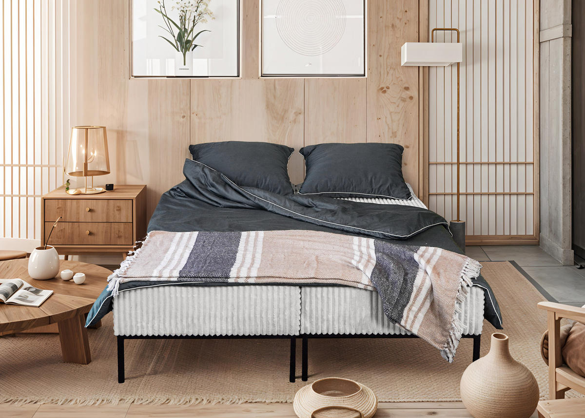 BETT MOOKA 4in1-Multifunktions-System Stoff Velo Hellgrau - Hellgrau, Holz (160/200cm) - Kaiser Möbel