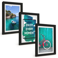 BILDER SET 3er Set - 20x30 cm Schwarzer Rahmen - Inspiration für ein Fahrrad mit Seeboot - Schwarz, Kunststoff (20/30cm) - TULUP