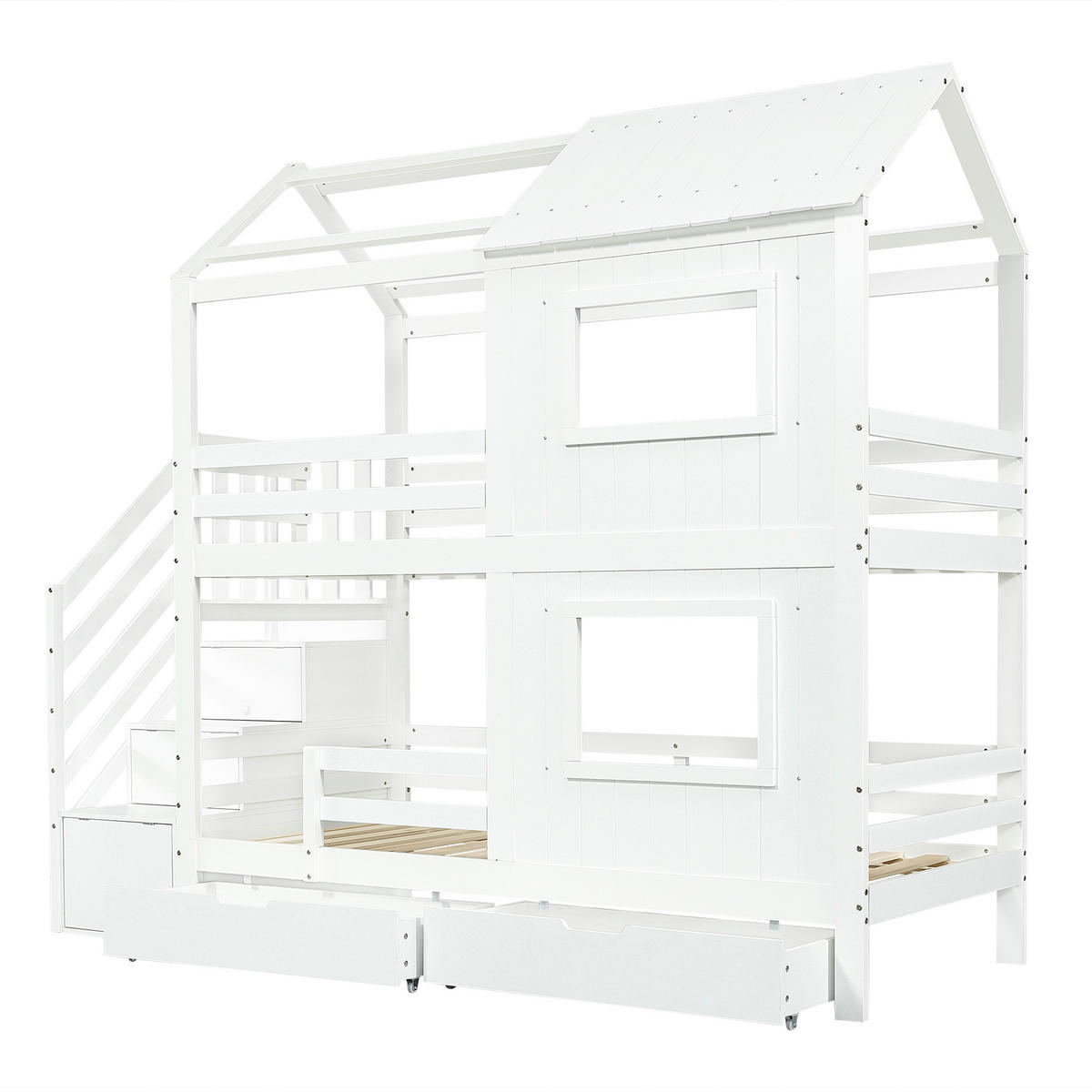 ETAGENBETT Treppenschrank Weiß 90x200cm - Weiß, Holz (90/200cm) - ComfortXL