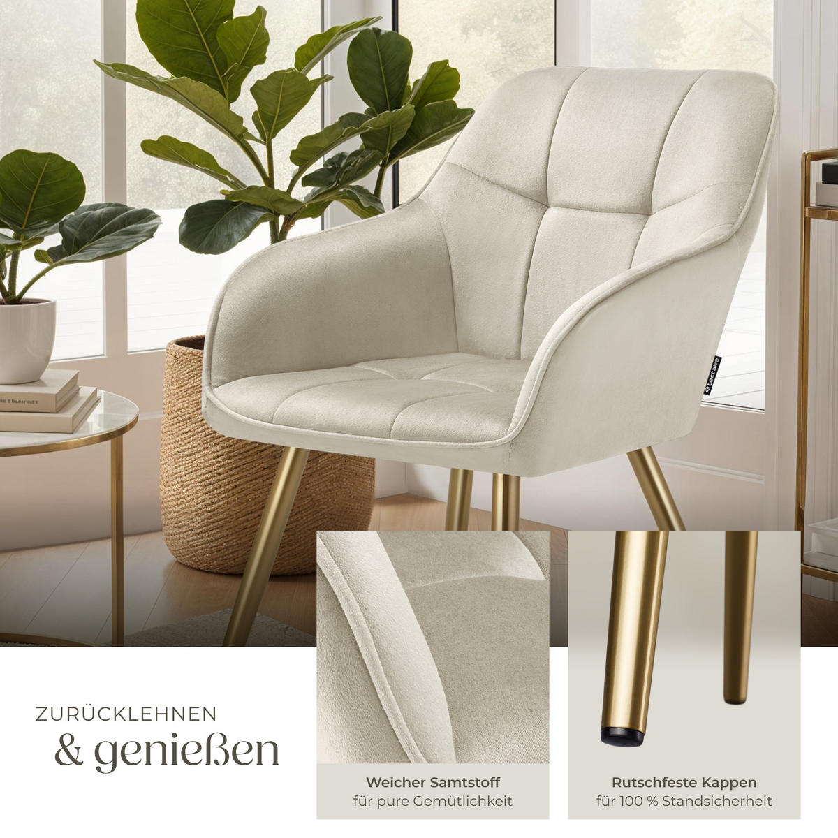 ESSZIMMERSTUHL 4er Set Marilyn 58 x 62 x 82 cm creme/gold - Goldfarben/Creme, Kunststoff (58/82/62cm) - tectake