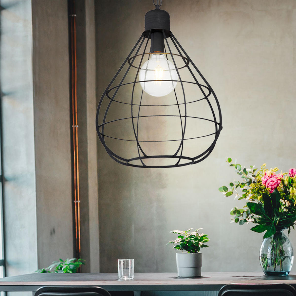 HÄNGELEUCHTE Käfig-Design Schwarz Matt - Schwarz, Metall (40/40/120cm) - Globo Lighting